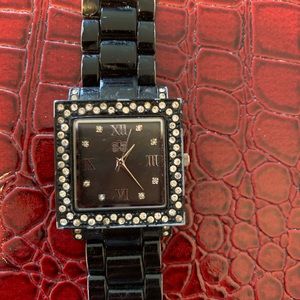 Curations Rhinestone watch, needs battery and new band. With original packaging.